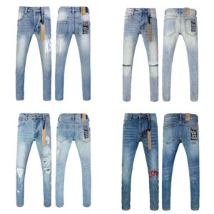 Jeans Men fashion Trend Retro light blue Paint Trend Low Rise Stretch Skinny Jeans Pleated Ripped Frayed Trousers brandpants