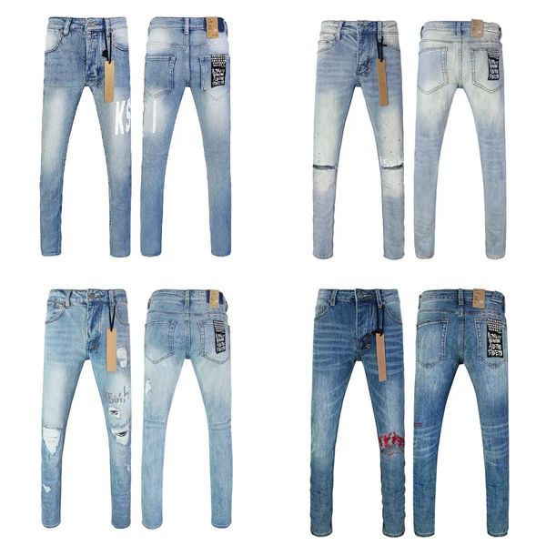 Jeans Men fashion Trend Retro light blue Paint Trend Low Rise Stretch Skinny Jeans Pleated Ripped Frayed Trousers brandpants