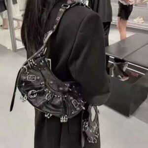 Shoulder Crossbody Women's Armpit Bag Moon Bud Bag Biker y2k Willow Studded Le Le Cagole Bag High Quality Light Luxury Half Moon Tote Diamante Black Bag