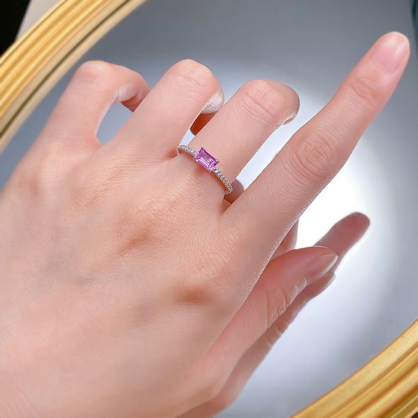 Elegant S925 Sterling Silver Engagement Ring with Purple Gemstone, Simple and Timeless Design for Women