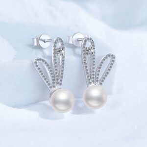 S925 Sterling Silver Earrings, Freshwater Pearl Stud Earrings, Women's Moissanite Studs, Fashion Bunny Earrings, Versatile High-End Earrings