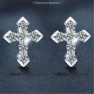 Silver Cross Stud Earrings with Moissanite 925 Sterling Silver Hypoallergenic 2024 New Trendy Elegant Earrings Fashion Accessories Birthday Gifts