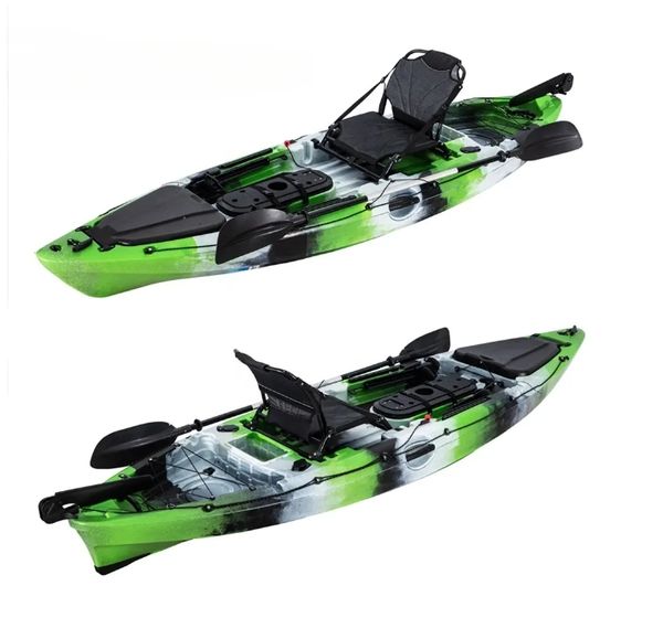 Newest 10ft Single Fishing Kayak 3.1 m LDPE Plastic Canoe Fin Pedal Pro Angler Rowing Boat for 1 Adult
