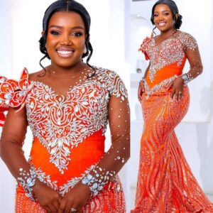 Orange Mermaid Prom Dresses 2025 Florals Rhinestones Sequined Lace Evening Formal Party Second Birthday Engagement Gowns Plus Size Dress For Special Occasions