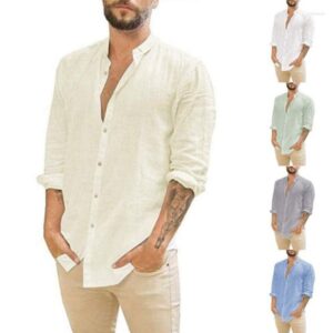 Men's Casual Shirts Camisas Shirt Men Long Sleeves Blouse Loose Tops Spring Summer Handsome Leisure White Blue