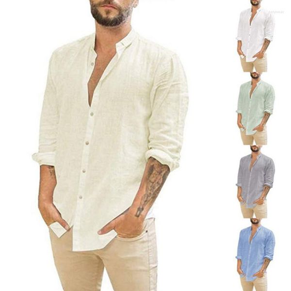 Men's Casual Shirts Camisas Shirt Men Long Sleeves Blouse Loose Tops Spring Summer Handsome Leisure White Blue