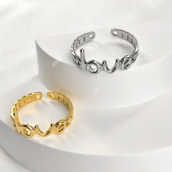 Titanium steel adjustable opening ring with the letters' love ', niche ins, cool style ring, stainless steel tail ring