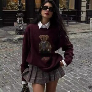 Women's Sweaters Fashionable Autumn And Winter New Style Knitted Sweater With Bear Embroidery And Cartoon College Wind Knitted Top BFG2412192