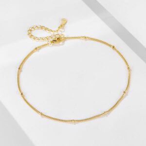 S925 pure silver retro plated 14K gold classic small round bead ankle chain for women's light luxury ins simple and versatile fashionable foot accessories