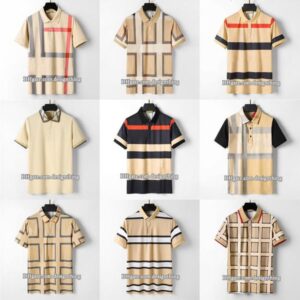 Mens T Shirt Designer Cotton Fabric Classic Plaid Stripe with Floral Detail Asian Size Premium Soft Fit Elegant Look Luxury Fashion High-end menswear Lapel T-shirt B24