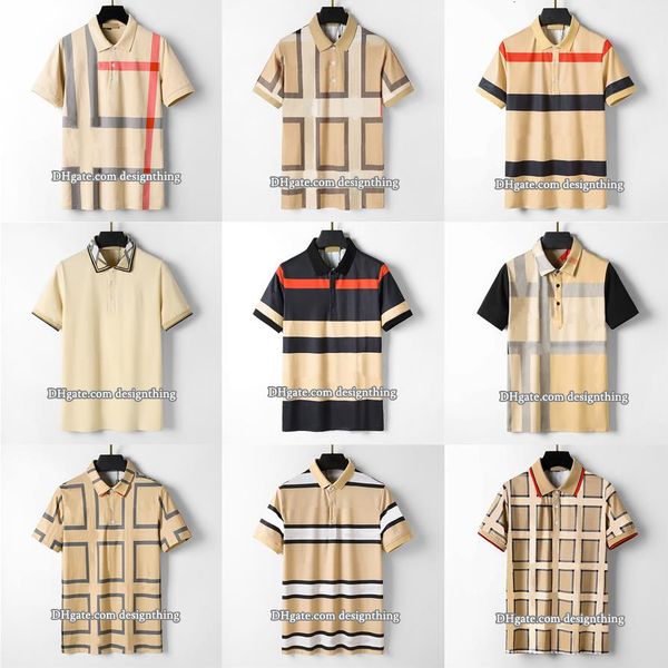 Mens T Shirt Designer Cotton Fabric Classic Plaid Stripe with Floral Detail Asian Size Premium Soft Fit Elegant Look Luxury Fashion High-end menswear Lapel T-shirt B24