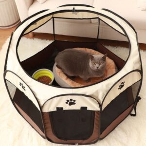 Portable Foldable Pet Playpen, Dog Playpen Indoor/Outdoor Ideal for Puppies, Cats, Rabbits – Removable Zipper & Collapsible Travel Bowl