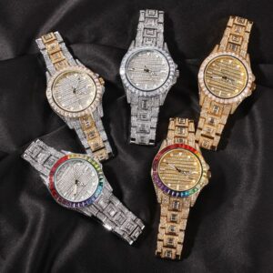 Luxury Jewelry VVS Moissanite Fashion Hip Hop Men's Big Dial Unique Mechanical Watch New Colorful Diamonds Butterfly Double Push Button Wristwatch