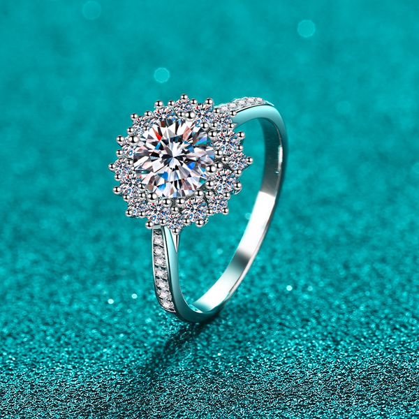 Elegant S925 Sterling Silver Moissanite Ring with Floral Sunflower Design - High-End, Hypoallergenic Jewelry for Women