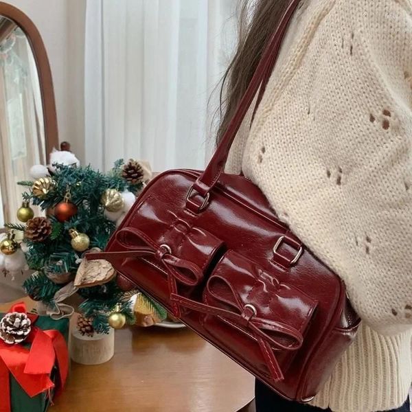 Totes Christmas Wine Red Women Shoulder Bag Bow Designer Crossbody Lxuury PU Leather Ladies Handbag Bolsa Commute