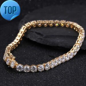 14k Gold Brilliant Round Shape Moissanite Tennis Chain 3MM Bracelet