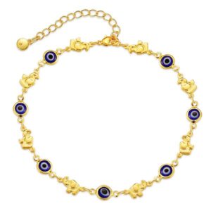 National Style Auspicious Elephant Anklet for Feet Genuine 18K Gold-Plated Devil's Eye Design