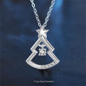 925 Silver Christmas Tree Pendant Necklace | Dainty Zircon Star Choker | Holiday Gift Jewelry for Women Girls