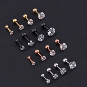 Super Flash Four-Finger Zirconia Ear Bar Pin with 0.8mm thick screws for fastening ear stud earrings.