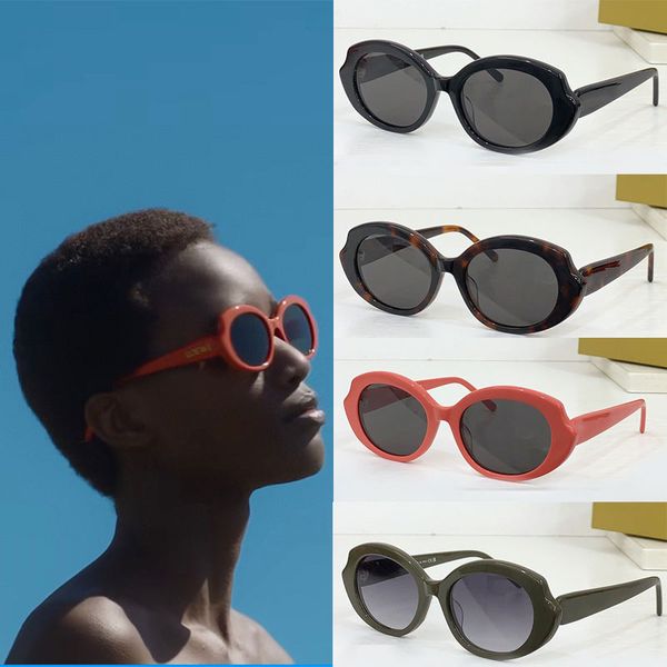 24SS Luxury Pop Ladies Mini Oval Slim sunglassesLW40137 Man Ladies Designer Oval shaped sunglassesUV400 Protective frame with gold lorwe logo Havana color glasses