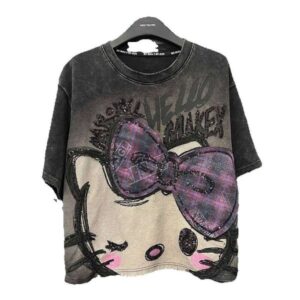 Plus Size Women's Clothing 1.0-150kg Spring Summer Kitty Cat Sequin Print Short Sleeve T-Shirt Loose Fit Versatile Top