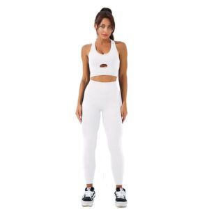Sports bra yoga suit set for women with high waist, hip lifting, quick drying, fashionable hollow design, fitness suit
