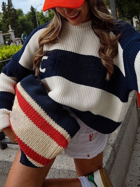 designe Women's Sweaters Striped Sweater Knitted Pullover Loose Women Long Sleeve sweater 2025 Autumn Chic Casual Spicy Girl BFG2502077