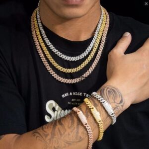 designer necklace moissanite chain silver necklace hip hop jewelry wide 12mm 14mm cuban link chains moissanite Silver Necklace for men necklaces