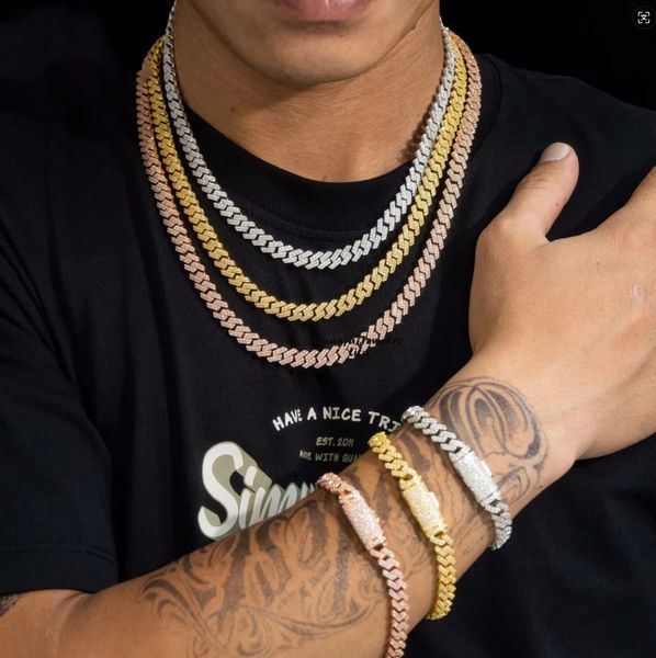 designer necklace moissanite chain silver necklace hip hop jewelry wide 12mm 14mm cuban link chains moissanite Silver Necklace for men necklaces