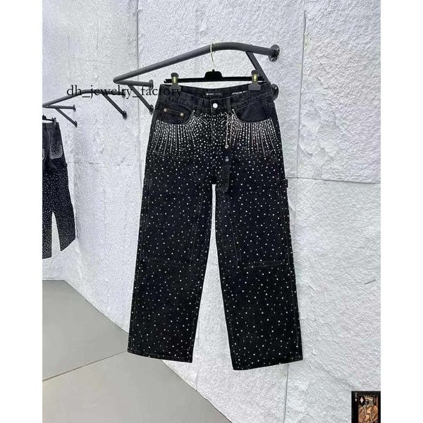 purples Jeans Men's Vintage Full Diamond Sequined Shiny Y2K Clothes Mens Womens Harajuku Hip Hop Retro Baggy Low Waist Wide Leg Trousers 607