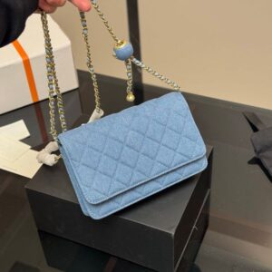 Designer Women Denim Mini Flap Bag Blue Ball Adjustable Matelasse Chain Gold Hardware Diamond Lattice Cross Body Card Holders Coin Purse Shoulder Wallet 19x12cm