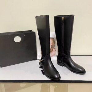 Thigh-High Boots New Designer Women Side Zipper High-Tube Boot Metal Chain Roman Knee High Boot Top Leather Autumn Winter Fashion Outdoor Calfskin Knight Bootes
