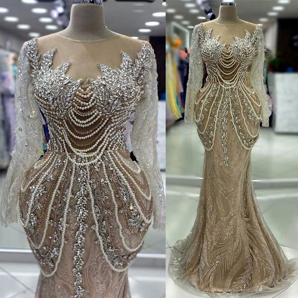 2024 Aso Ebi Plus Size Illusion Mermaid Prom Dress Crystals Pearls Evening Formal Party Second Reception Birthday Engagement Thanksgiving Gowns Dresses ZJ57