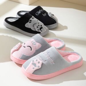 Indoor Home Cartoon Lucky Cat Plush Slippers puppy Warm Winter Thickened Anti-slip Soft Sole Cotton Shoes