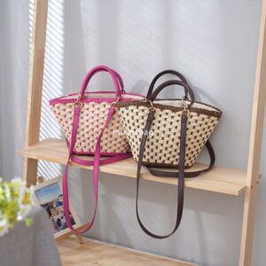 Designer Women's High end New Fashionable and Simple Large Capacity Grass Woven Bag Crossbody Handbag Contrast Color Casual Handwoven Shoulder Bag