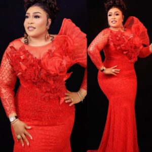 Red Mermaid Prom Dresses 2025 Floral Lace Beaded Full Sleeves Evening Formal Party Second Birthday Engagement Gowns Plus Size Dress For Special Occasions