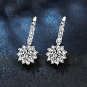 Sophisticated Dangling Sunflowers Adorned by High-Quality Moissanites Timeless Statement Jewels Crafted from Solid 925 Silver
