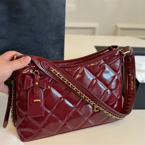 2025 Woman Shoulder Bags Designer Bag Handbag Small Plain Baguette Hobo Diamond Lattice Patent Leather 10A