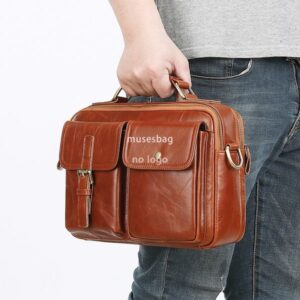 Leather men's large capacity crossbody bag briefcase Multi-functional single shoulder crossbody hand bag head layer cowhide