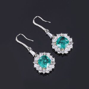 Sophisticated Women's Fashion Accessory: S925 Pure Silver Teardrop Shaped Briolette Style Ear Cuff Set Showcasing Lustrous Aquamarine Hued Man-Made Stones