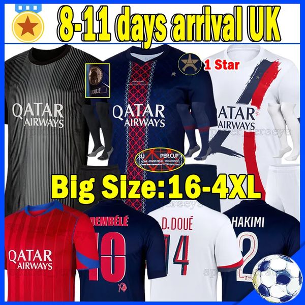 XXXL 4XL 25 26 O.DEMBELE PSGES soccer jerseys Cup D.DOUE JOAO NEVES BARCOLA MUNICH 2025 2026 KOLO MUANI KIMPEMBE goalkeeper football shirts Player version kids