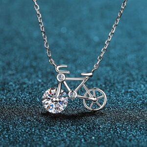 925 Sterling Silver Moissanite Bicycle Pendant Necklace Simple Cute Minimalist Design Hypoallergenic Daily Wear Jewelry Wholesale Direct Supply