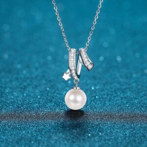 925 Sterling Silver Cross Collarbone Necklace 8mm Flawless Freshwater Pearl Moissanite Minimalist Fashion Necklace