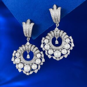 New S925 Sterling Silver French Vintage Pearl and Diamond Drop Earrings for Women, Elegant and Fashionable European Style