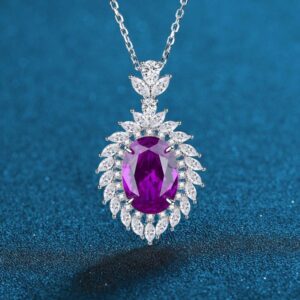 925 Sterling Silver Necklace with Multi-Color Gemstone Pendant in Red, Purple, Blue, and Green, Elegant and Noble Design for Women