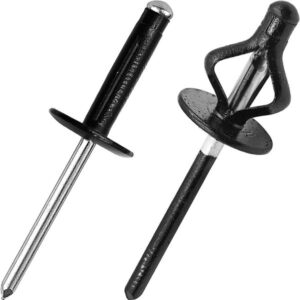 100Pcs Tri-Fold Black Aluminum Blind Rivets, Tri Grip Exploding Assortment Bulb Style Pop Rivets for Automotive, Soft or Plastic Materials