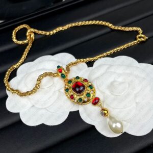Dainty Antique Style Necklace and Necklaces Chain Link Jewelry Jewellery with Colorful Gemstone Pendant Gift for Women Elegant Luxury High End Design