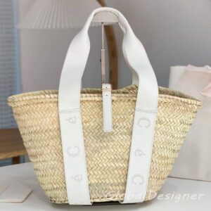 designer straw tote bag luxury women handbag travel embroidery genuine leather large shopping basket hand-woven beach summer bag top handle high quality wallet 9A