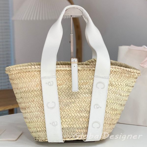 designer straw tote bag luxury women handbag travel embroidery genuine leather large shopping basket hand-woven beach summer bag top handle high quality wallet 9A
