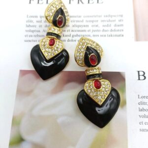 Vintage 14K Gold Filled Black Agate Ruby Gemstones Ear Drop Dangles Geometric Chunky Stud Earrings Ins Style Women Fashion Luxury Fine Jewelry Accessories